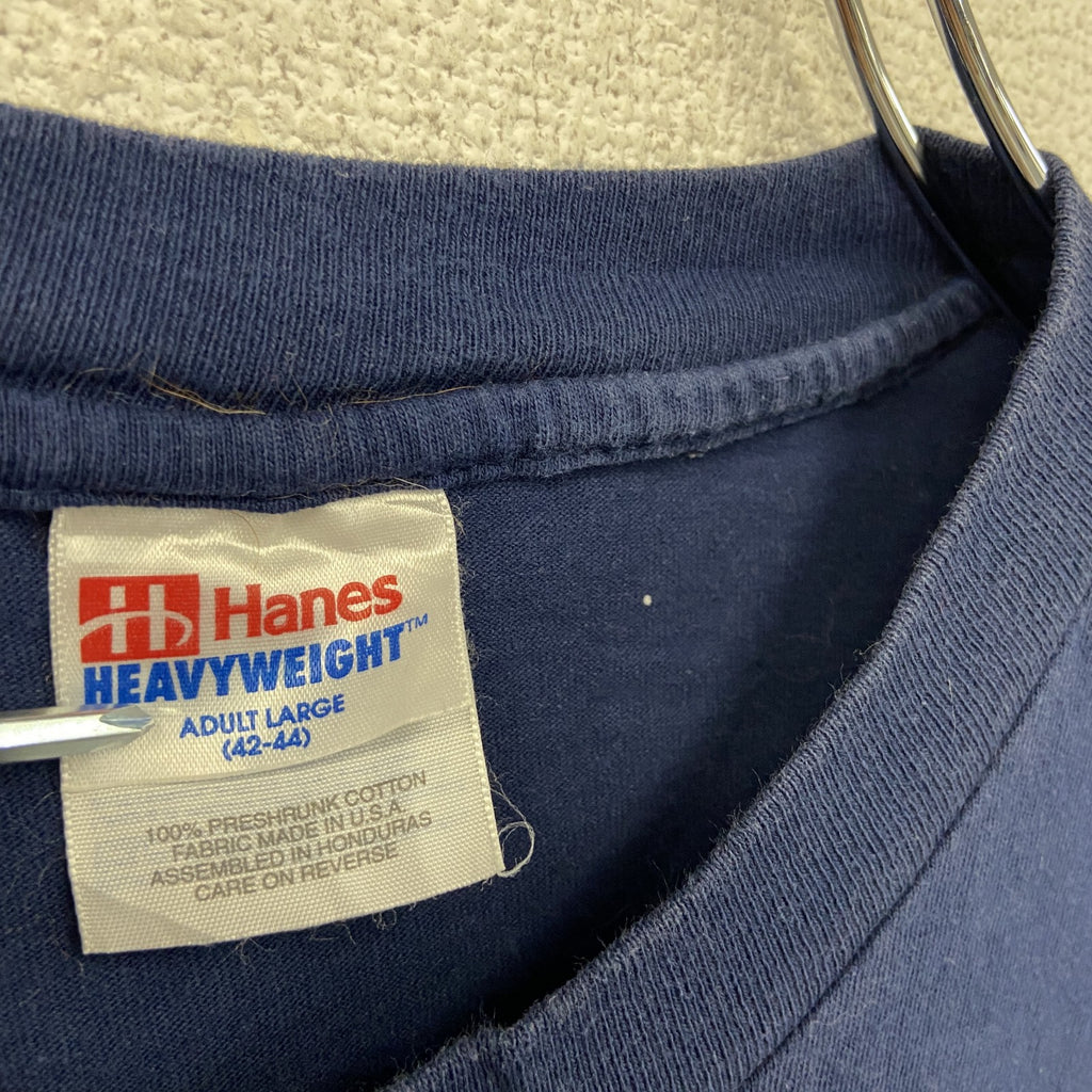 Hanes　ヘインズ　半袖プリントTシャツ　シングルステッチ　ヴィンテージ　紺　ネイビー　Lサイズ　古着