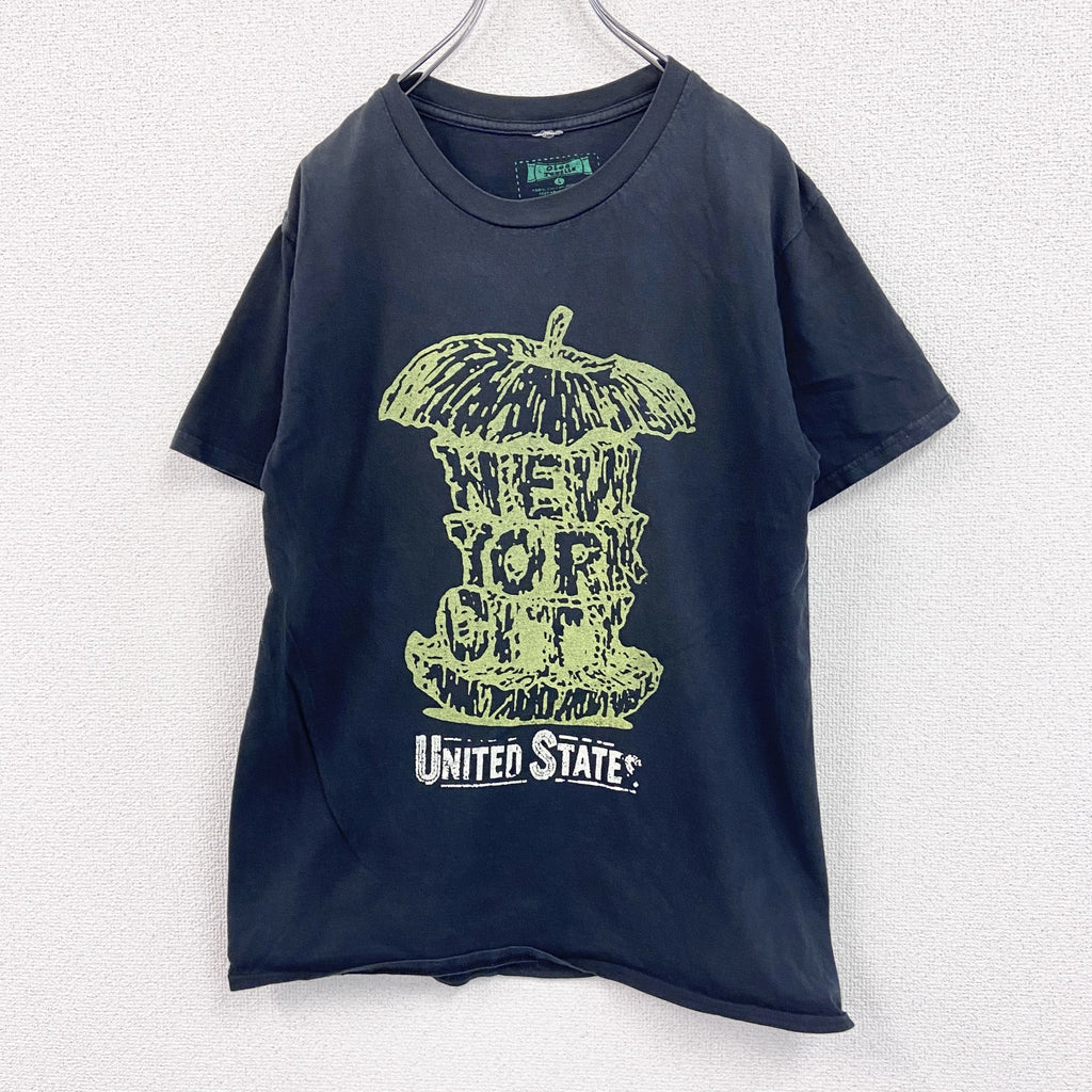 OLEE TEXTILE　半袖プリントTシャツ　NEW YYORK CITY　Apple　リンゴ　黒　ブラック　Lサイズ　古着