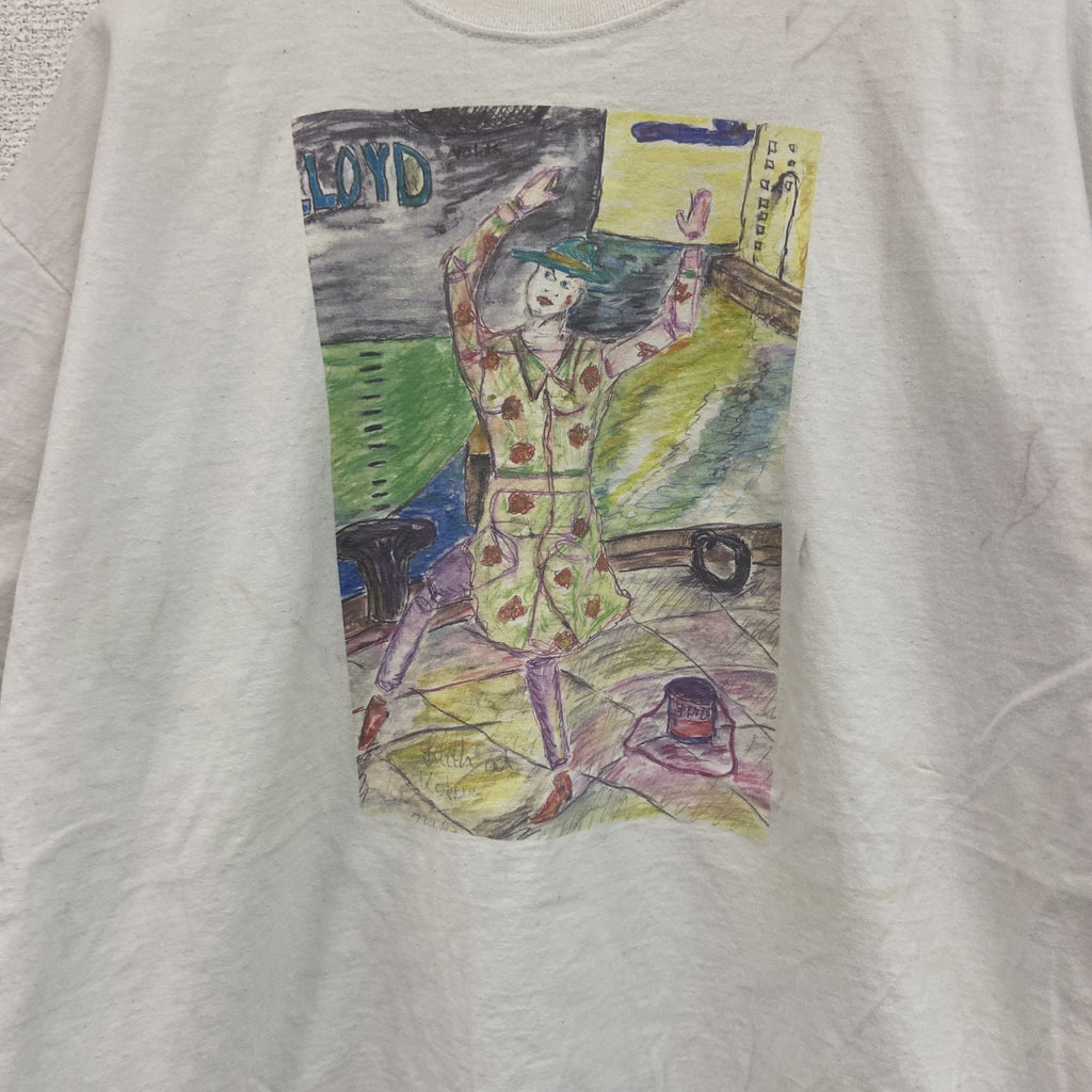 ～00s　半袖プリントTシャツ　アートT　スケッチデザイン　両面プリント　ヴィンテージ　白　ホワイト　古着