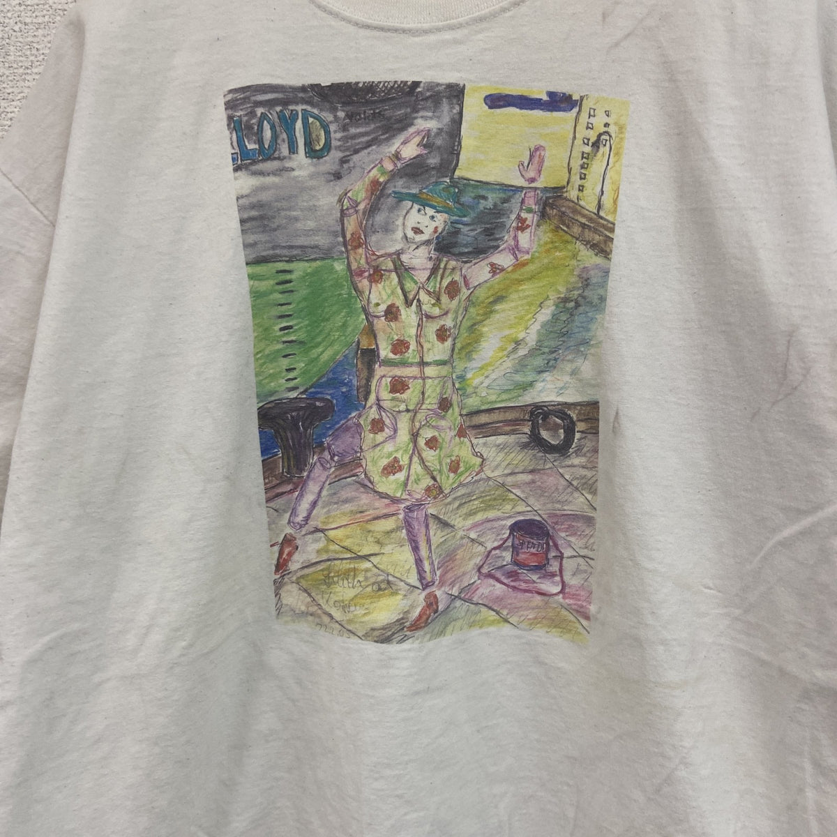 ～00s　半袖プリントTシャツ　アートT　スケッチデザイン　両面プリント　ヴィンテージ　白　ホワイト　古着