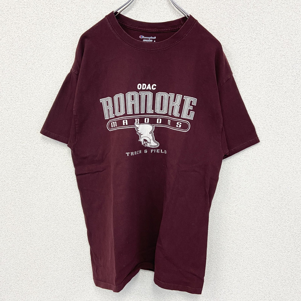 champion　チャンピオン　半袖カレッジプリントTシャツ　ロアノーク大学　クルーネック　赤　レッド　レトロ　Lサイズ　古着