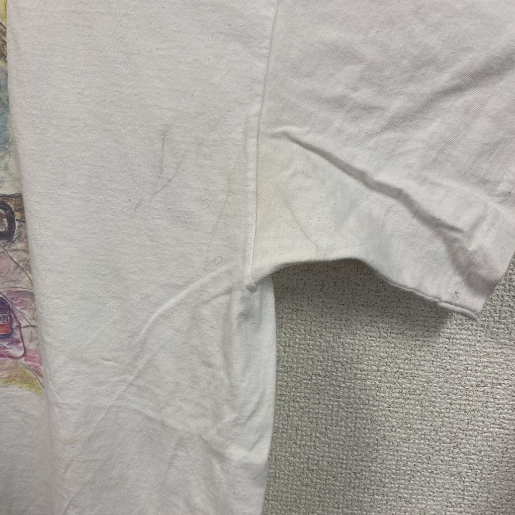 ～00s　半袖プリントTシャツ　アートT　スケッチデザイン　両面プリント　ヴィンテージ　白　ホワイト　古着