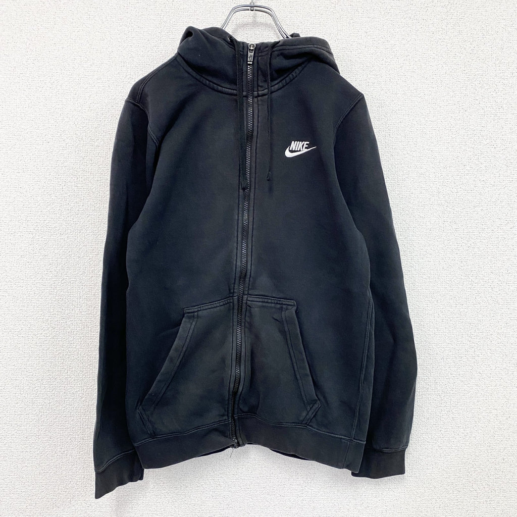NIKE　ナイキ　フルジップスウェットパーカー/フーディー　スウッシュ　黒　ブラック　XSサイズ トレーナー スウェットトップス フード付き 古着