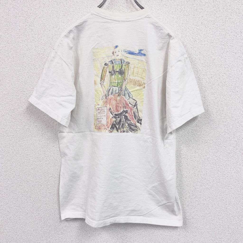 ～00s　半袖プリントTシャツ　アートT　スケッチデザイン　両面プリント　ヴィンテージ　白　ホワイト　古着