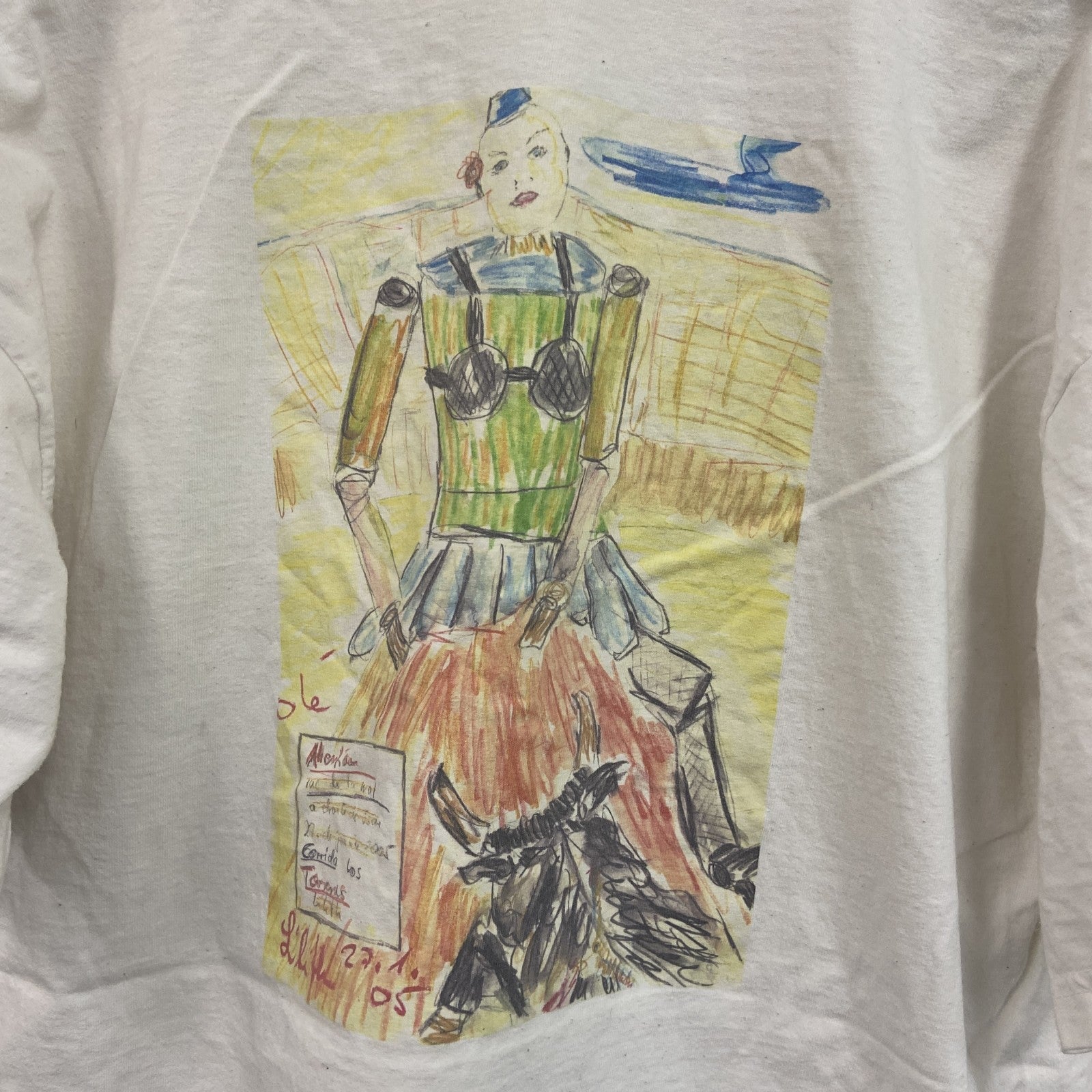 ～00s　半袖プリントTシャツ　アートT　スケッチデザイン　両面プリント　ヴィンテージ　白　ホワイト　古着