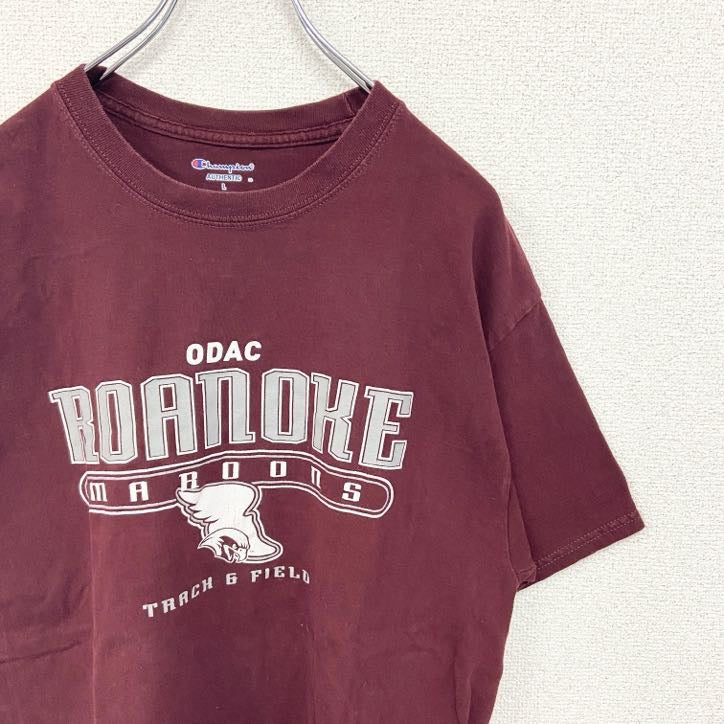 champion　チャンピオン　半袖カレッジプリントTシャツ　ロアノーク大学　クルーネック　赤　レッド　レトロ　Lサイズ　古着