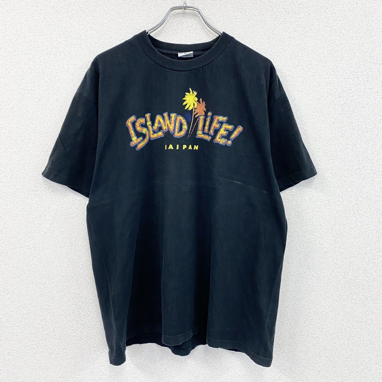 90s～　YORK　半袖プリントTシャツ　スーベニア　SAIPAN　ヴィンテージ　黒　ブラック　XLサイズ　古着