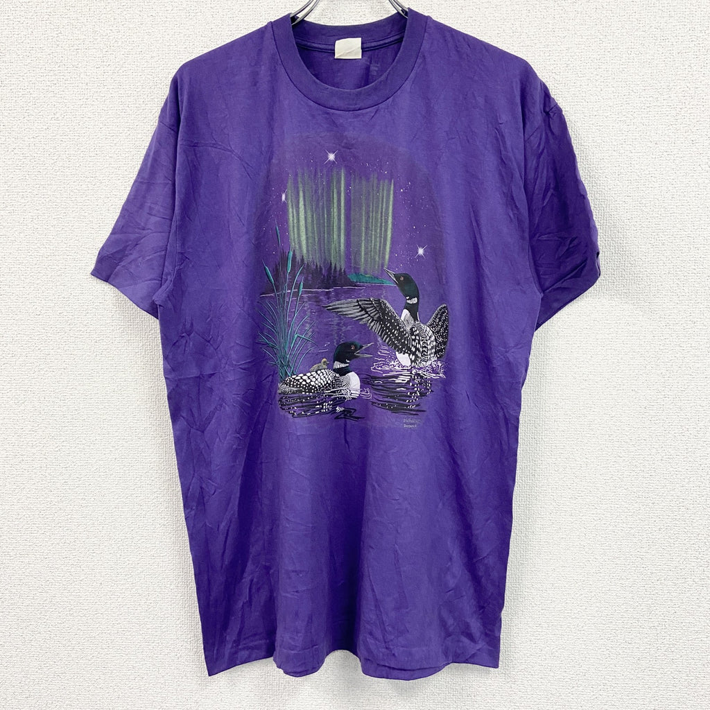 80s　SPORTSMAN　半袖プリントTシャツ　ヴィンテージ　シングルステッチ　紫　パープル　XLサイズ　古着