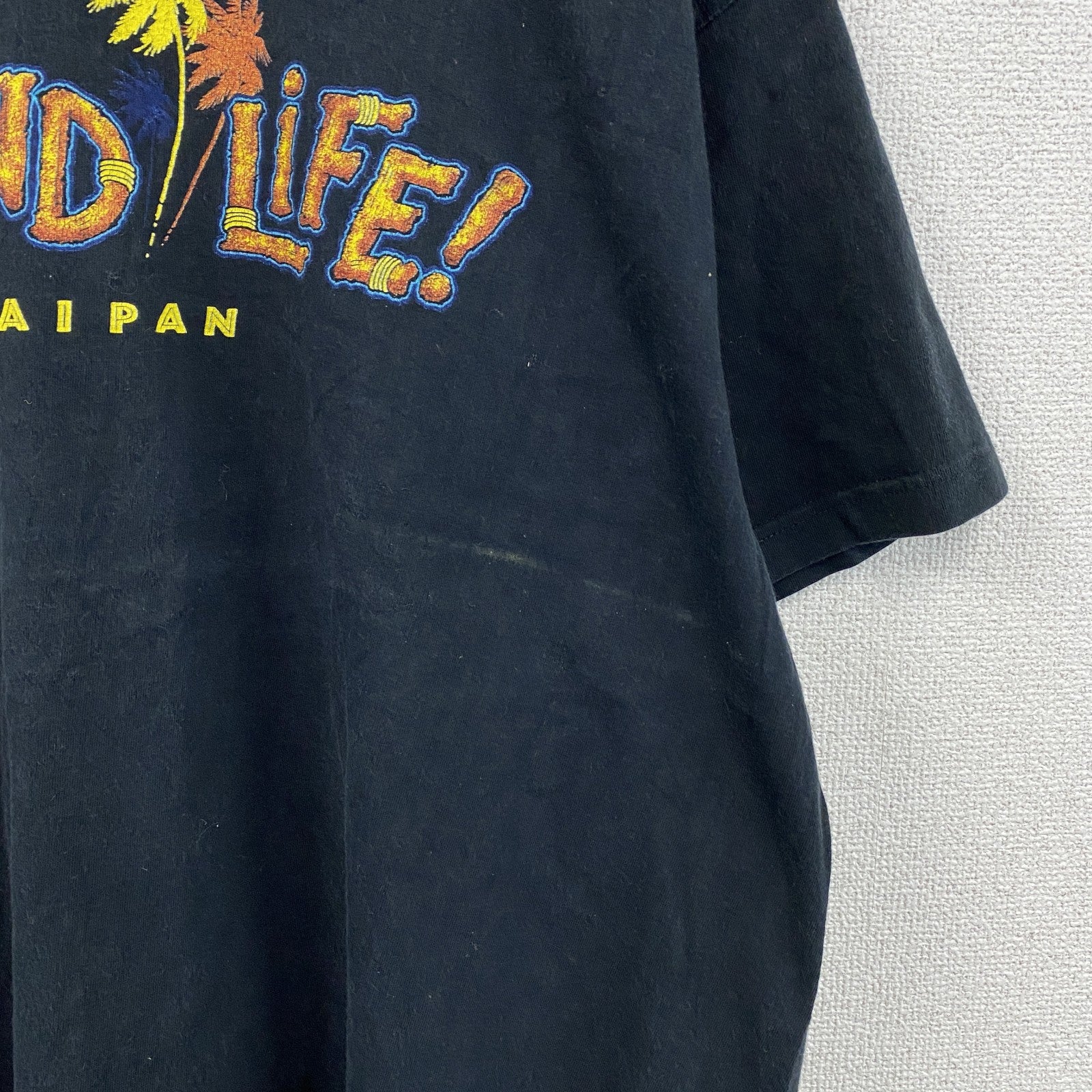 90s～　YORK　半袖プリントTシャツ　スーベニア　SAIPAN　ヴィンテージ　黒　ブラック　XLサイズ　古着
