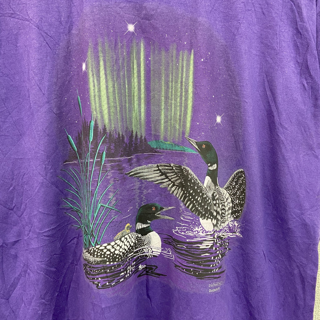 80s　SPORTSMAN　半袖プリントTシャツ　ヴィンテージ　シングルステッチ　紫　パープル　XLサイズ　古着