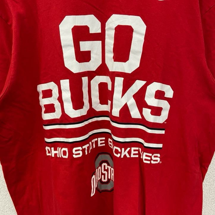 NIKE　ナイキ　半袖カレッジプリントTシャツ　オハイオ州大学　フットボール　スウッシュロゴ　赤　レッド　Lサイズ　古着