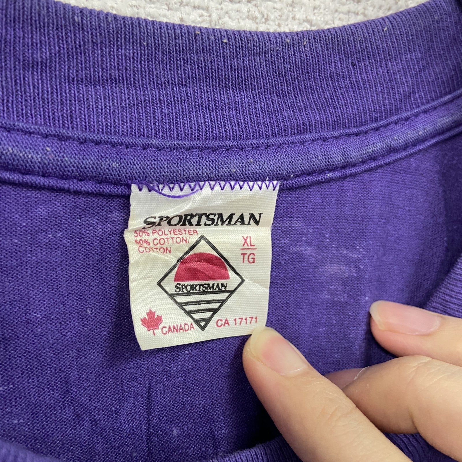 80s　SPORTSMAN　半袖プリントTシャツ　ヴィンテージ　シングルステッチ　紫　パープル　XLサイズ　古着