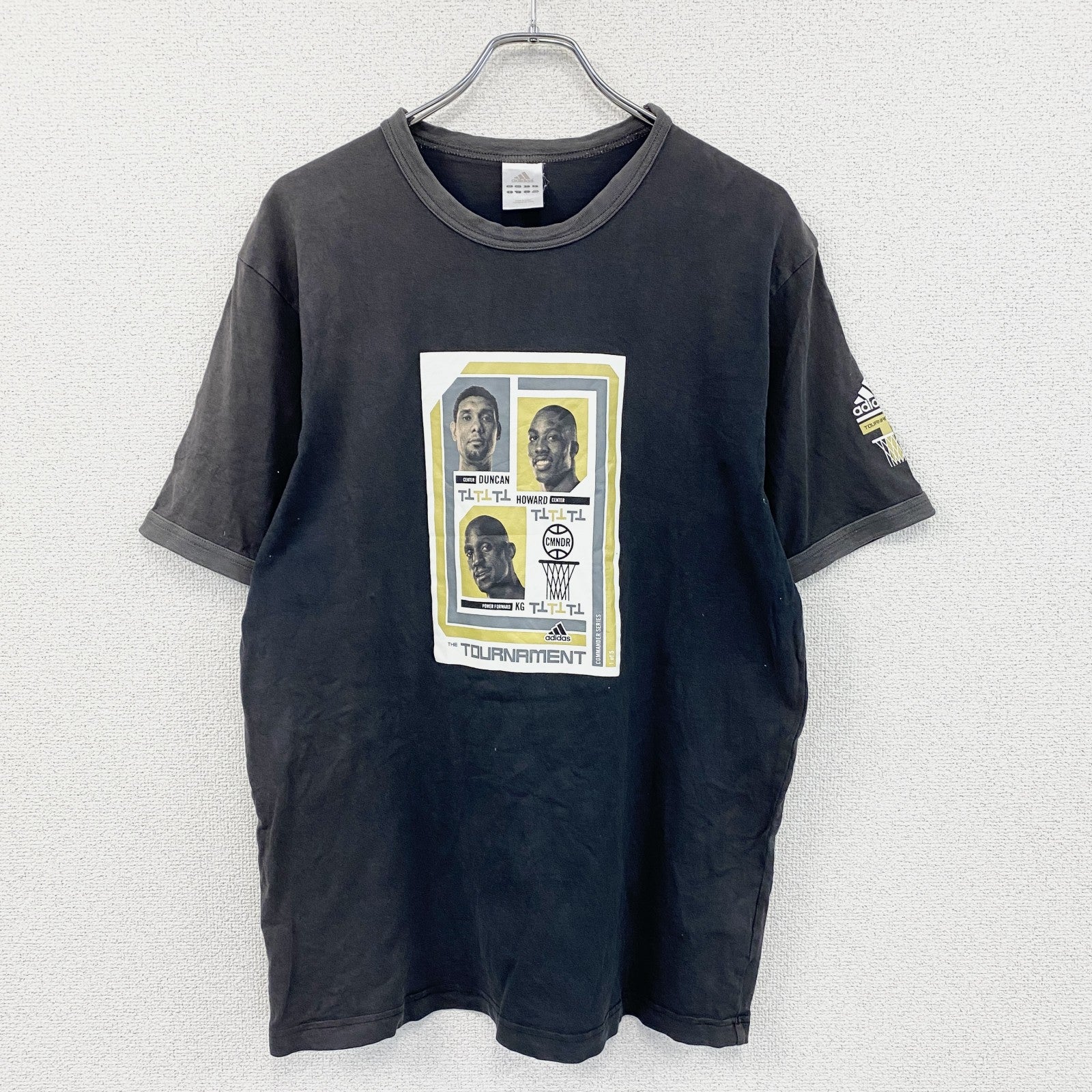 00s　adidas　アディダス　NBA　commander series　半袖リンガーTシャツ　黒　ブラック　Lサイズ　古着