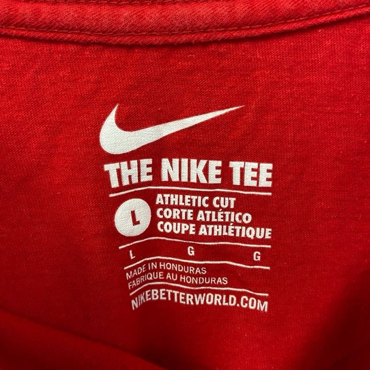 NIKE　ナイキ　半袖カレッジプリントTシャツ　オハイオ州大学　フットボール　スウッシュロゴ　赤　レッド　Lサイズ　古着
