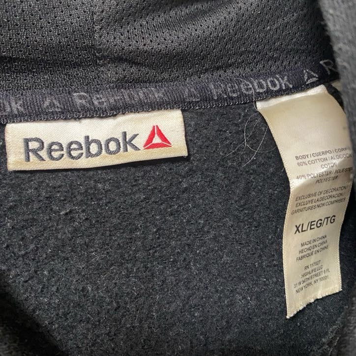 Reebok リーボック　長袖ビッグロゴデザインパーカー　フーディー　バイカラー　黒　ブラック　グレー　灰色　XＬサイズ　古着