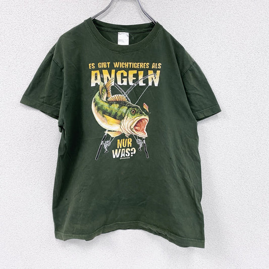 Stedman　半袖プリントTシャツ　魚　フィッシング　深緑　ディープグリーン　Lサイズ