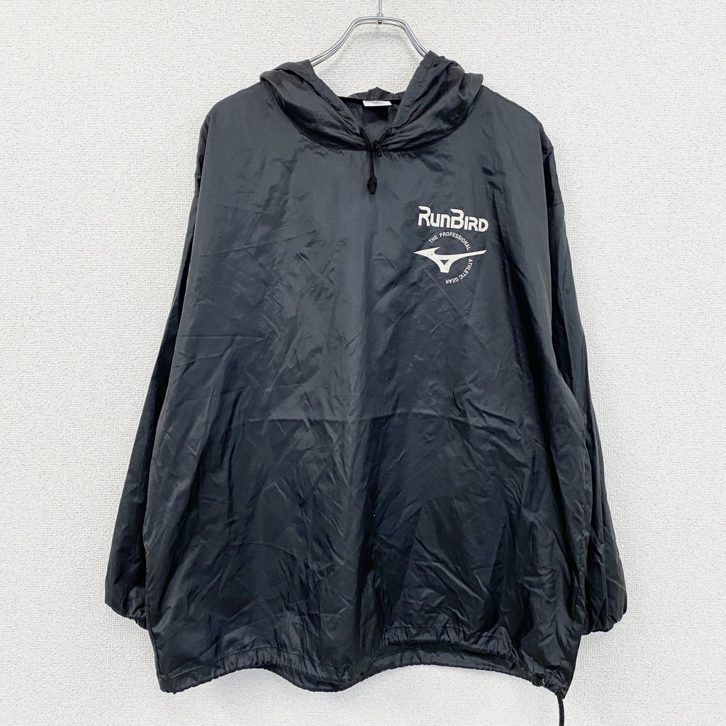 MIZUNO　ミズノ　RUNBIRD　ランバード　ナイロンプルオーバージャケット　デカロゴ　黒　ブラック　0サイズ　古着