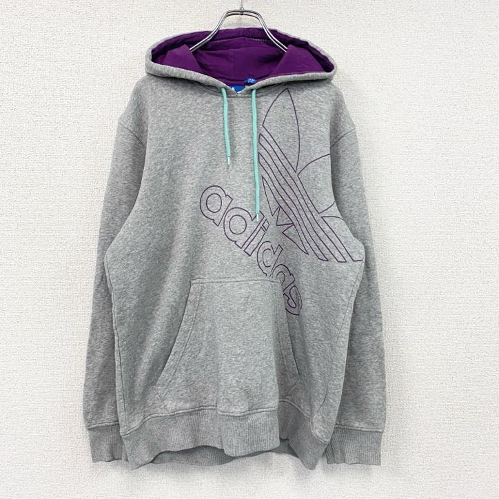 adidas　アディダス　スウェットパーカー/フーディー　トレフォイルロゴ　デカロゴ　灰色　グレー　Lサイズ　古着