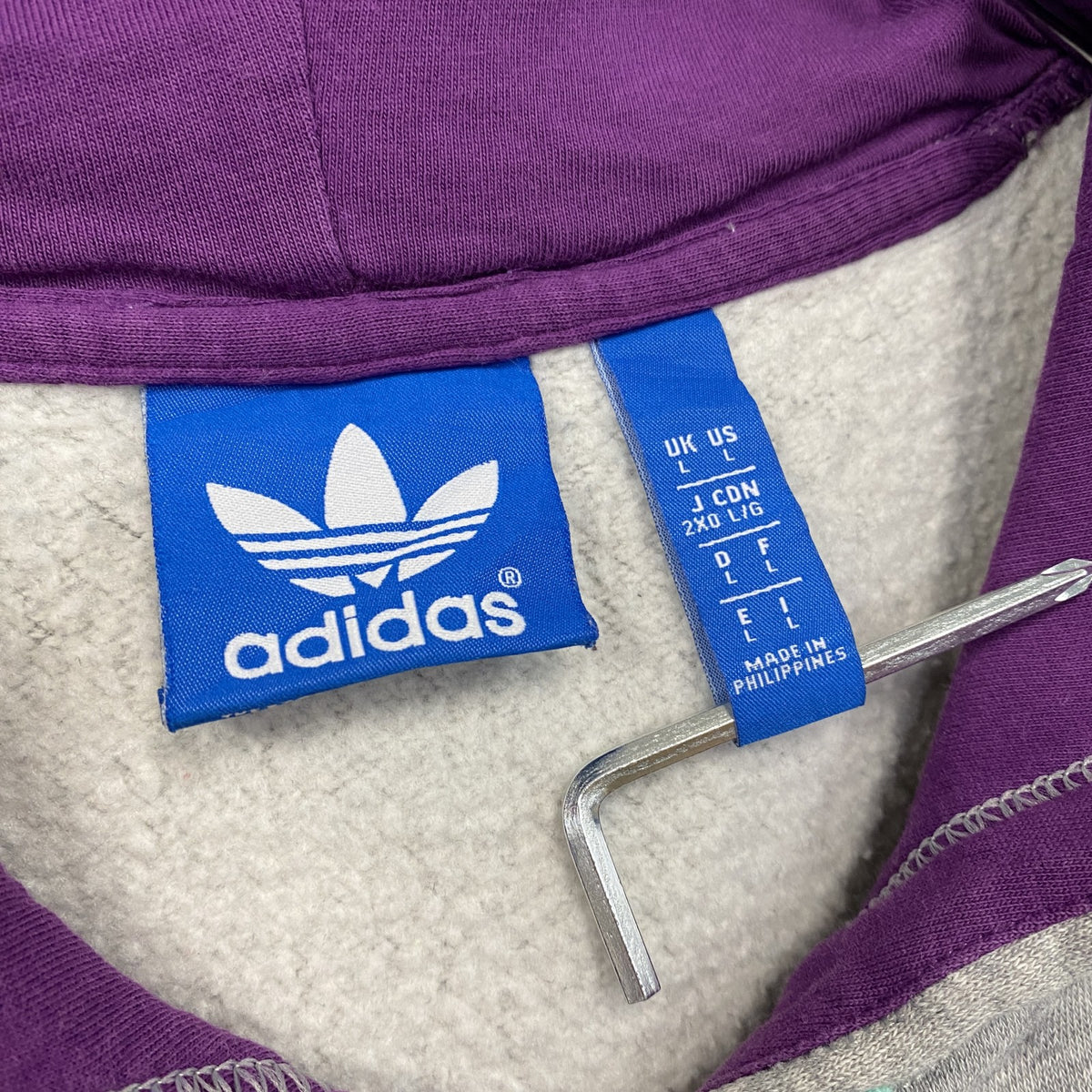 adidas　アディダス　スウェットパーカー/フーディー　トレフォイルロゴ　デカロゴ　灰色　グレー　Lサイズ　古着