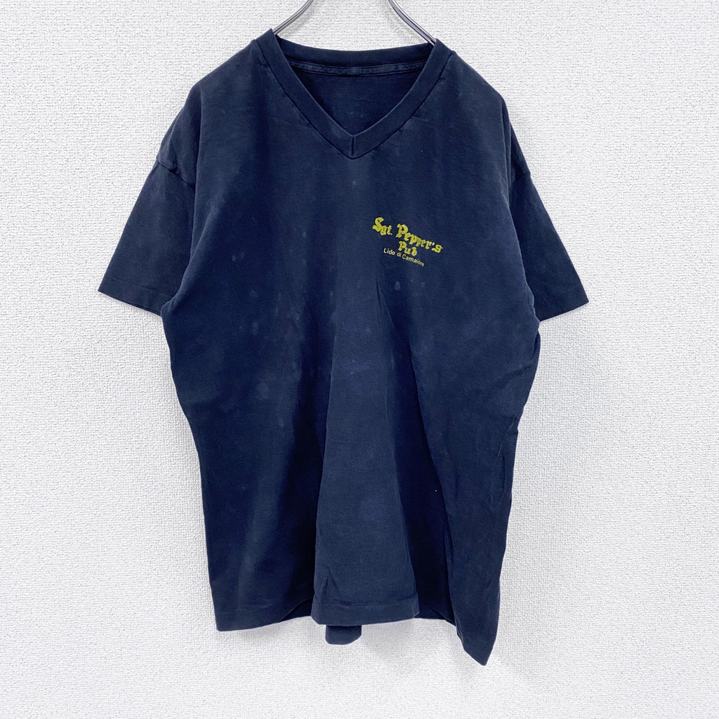 90s～　Sgt Peppers Cafe Bar　半袖プリントTシャツ　シングルステッチ　アーチプリント　3連プリント　黒　ブラック　　ヴィンテージ　古着