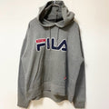 FILA　フィラ　スウェットパーカー/フーディー　ワッペン　デカロゴ　灰色　グレー　Ｌサイズ　古着