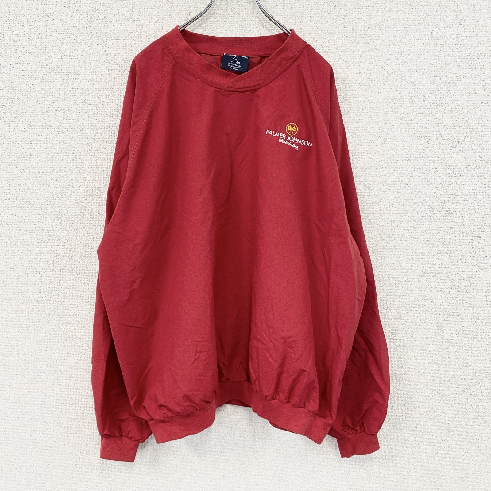 ～90s　LANDS' END　ランズエンド　ナイロンプルオーバージャケット　刺繍ロゴ　ヴィンテージ　赤　レッド　XLサイズ　古着