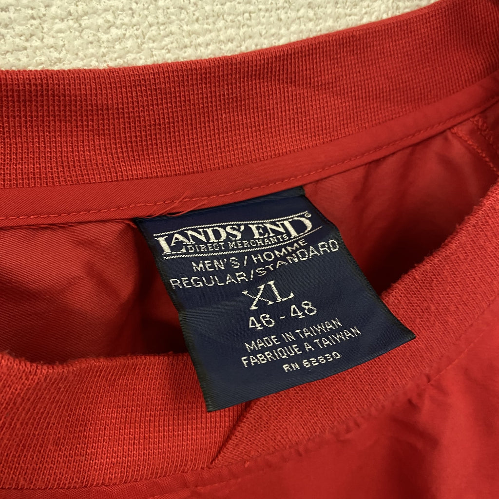 ～90s　LANDS' END　ランズエンド　ナイロンプルオーバージャケット　刺繍ロゴ　ヴィンテージ　赤　レッド　XLサイズ　古着