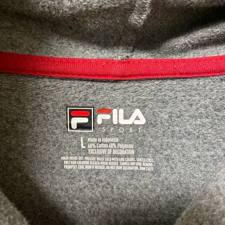FILA　フィラ　スウェットパーカー/フーディー　ワッペン　デカロゴ　灰色　グレー　Ｌサイズ　古着