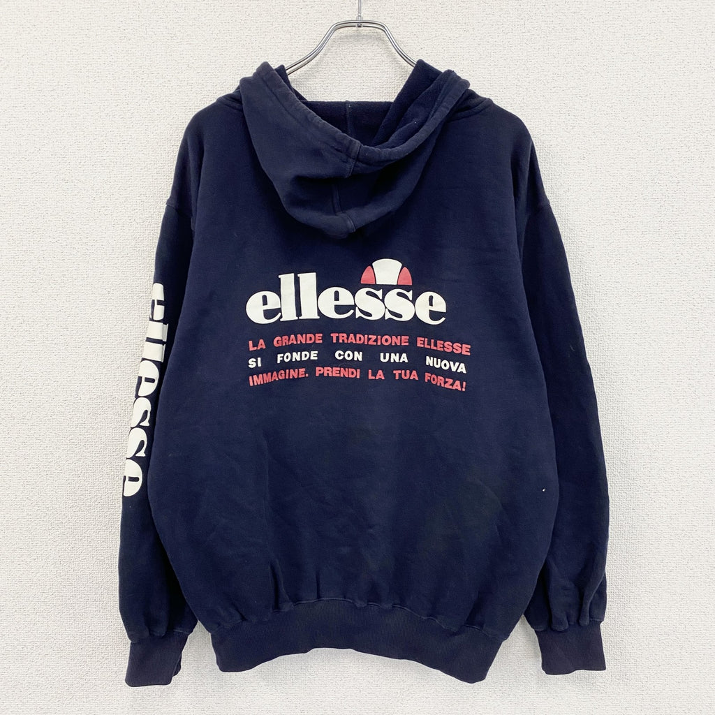 ～00s　ellesse　エレッセ　スウェットパーカー/フーディー　紺　ネイビー　ユーロヴィンテージ　Lサイズ　古着