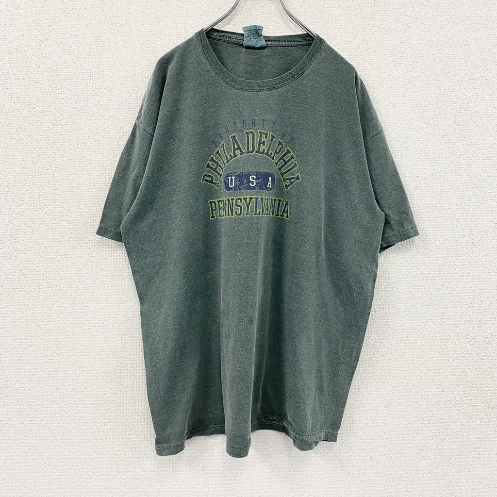 ～90s　anvil　アンヴィル　半袖プリントTシャツ　カプセルプリント　アーチプリント　3連プリント　カーキ　XLサイズ　　ヴィンテージ　古着