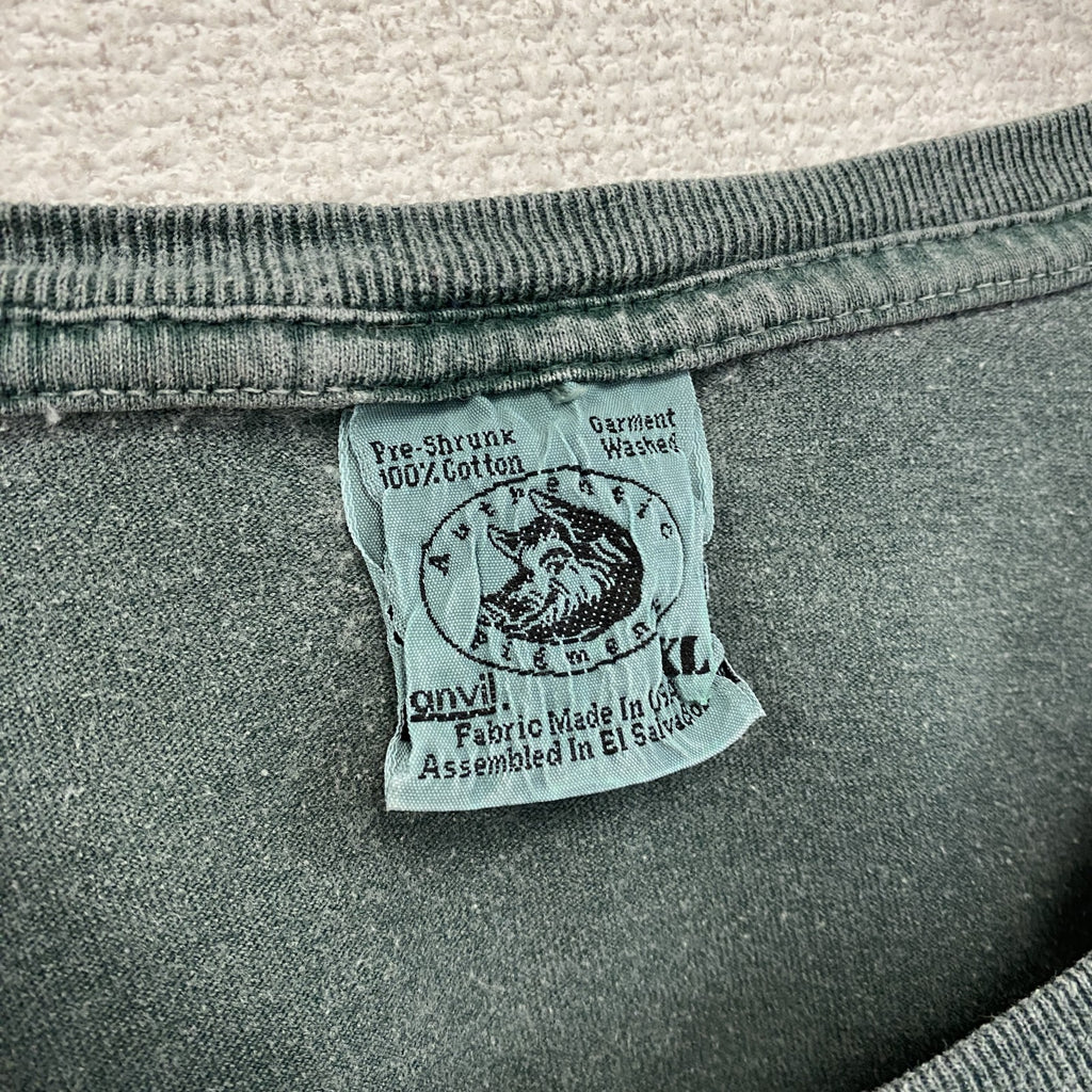 ～90s　anvil　アンヴィル　半袖プリントTシャツ　カプセルプリント　アーチプリント　3連プリント　カーキ　XLサイズ　　ヴィンテージ　古着