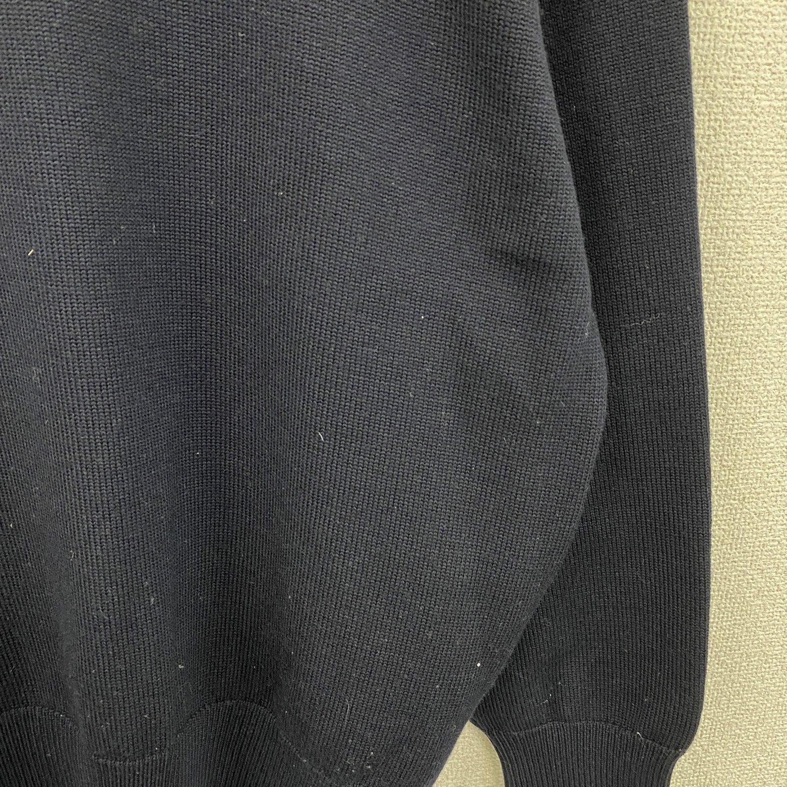Black＆White　ブラック＆ホワイト　ウールニットセーター　ブロック柄　紺　ネイビー　Lサイズ メンズ 古着
