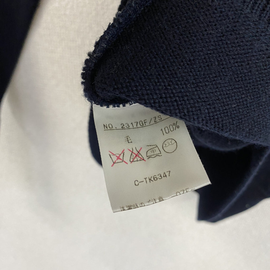 Black＆White　ブラック＆ホワイト　ウールニットセーター　ブロック柄　紺　ネイビー　Lサイズ メンズ 古着