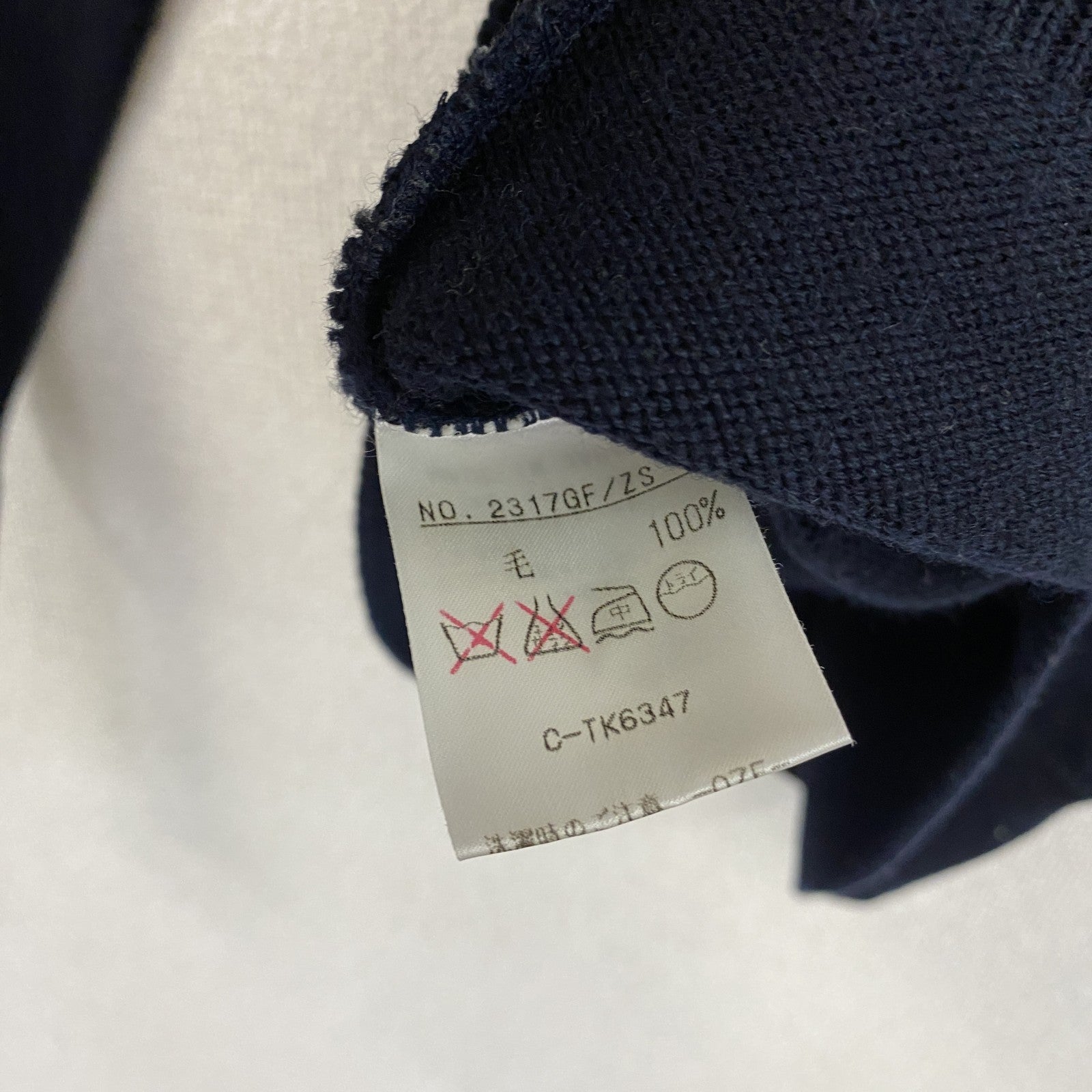 Black＆White　ブラック＆ホワイト　ウールニットセーター　ブロック柄　紺　ネイビー　Lサイズ メンズ 古着