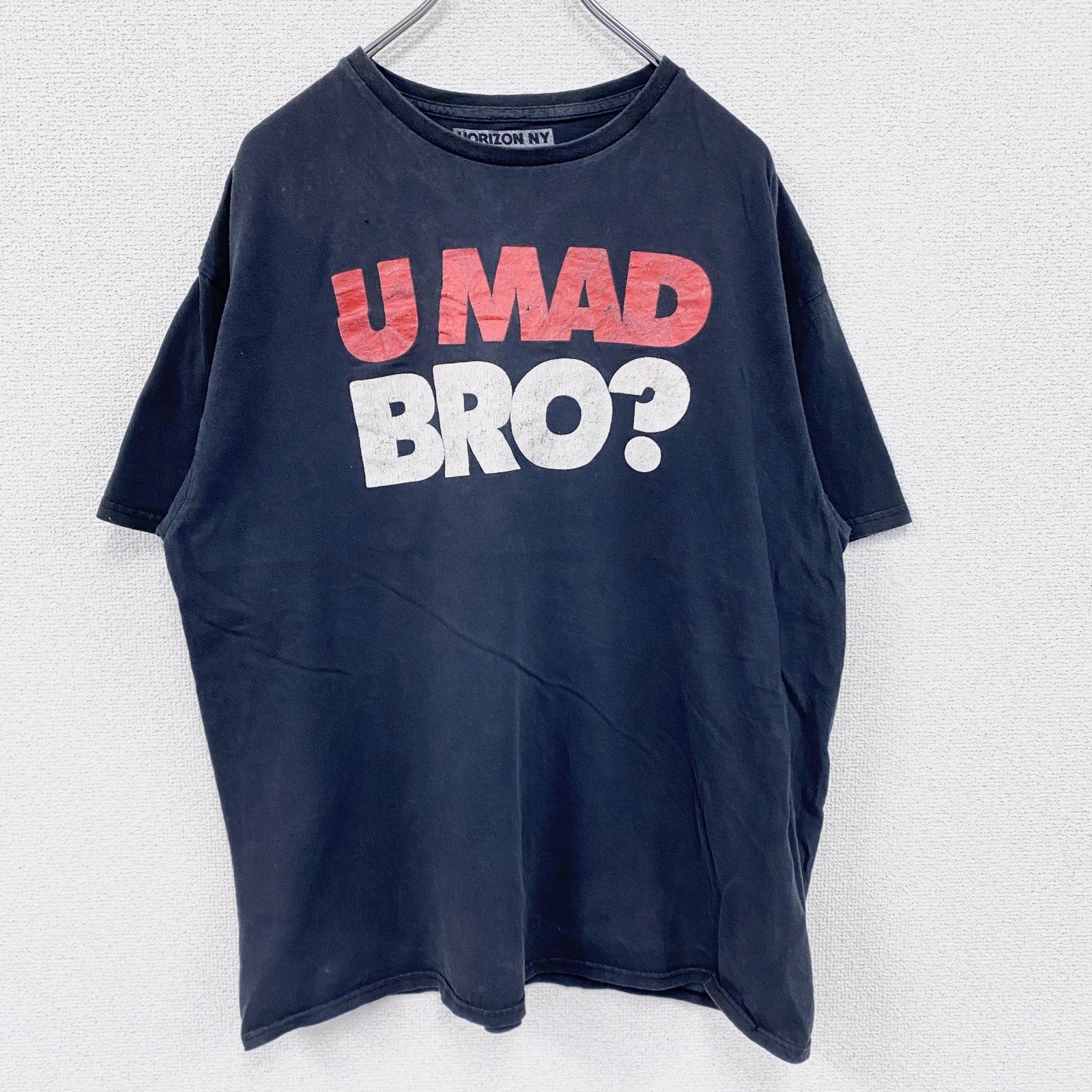HORIZON NY　半袖プリントTシャツ　メッセージT　英字プリント　ビッグプリント　クルーネック　黒　ブラック　XLサイズ　古着