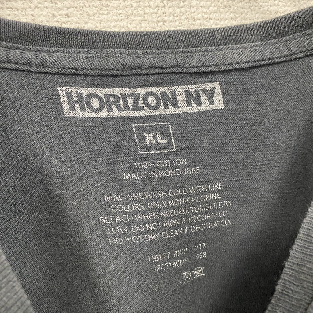 HORIZON NY　半袖プリントTシャツ　メッセージT　英字プリント　ビッグプリント　クルーネック　黒　ブラック　XLサイズ　古着