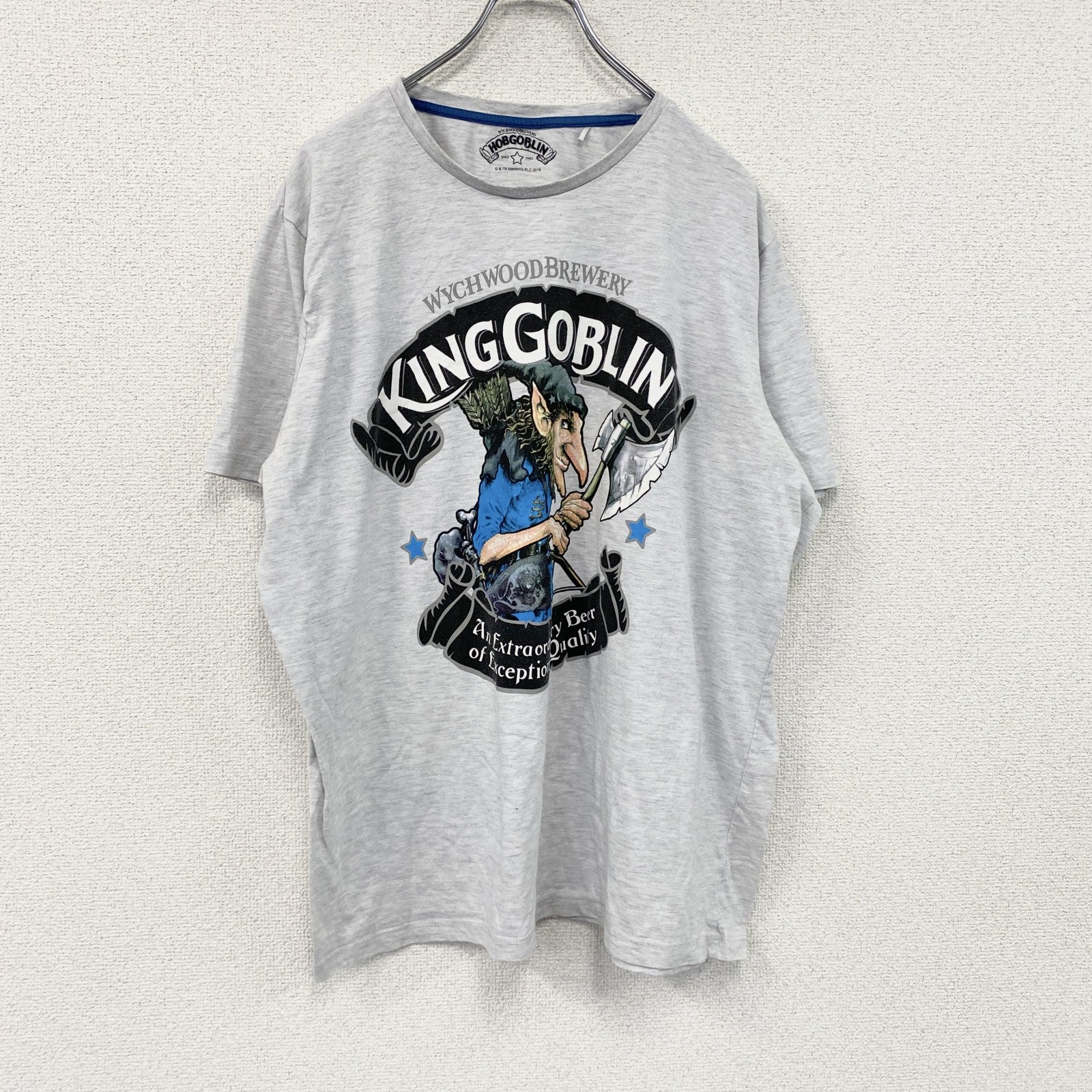 HOBGOBLIN　Wychwood Brewery　半袖プリントTシャツ　キングゴブリン　霜降りグレー　XLサイズ　古着
