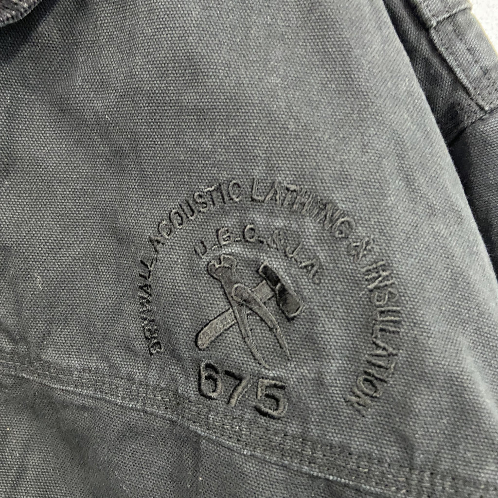 WEARHOUSEDEPOT　フルジップダックジャケット　コーデュロイカラー　チェックライナー　比翼仕立て　刺繍ロゴ　黒　ブラック　古着