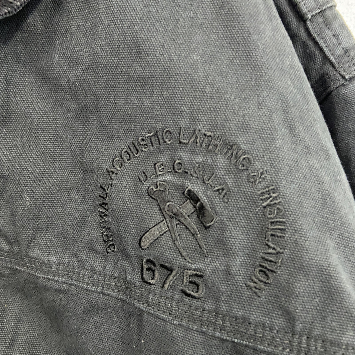 WEARHOUSEDEPOT　フルジップダックジャケット　コーデュロイカラー　チェックライナー　比翼仕立て　刺繍ロゴ　黒　ブラック　古着