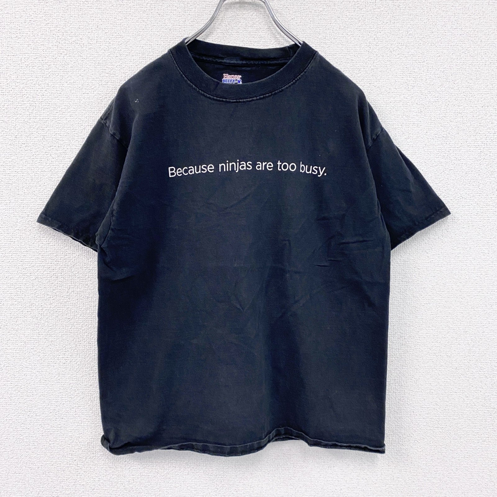Hanes　ヘインズ　半袖メッセージプリントTシャツ　黒　ブラック　Mサイズ　古着