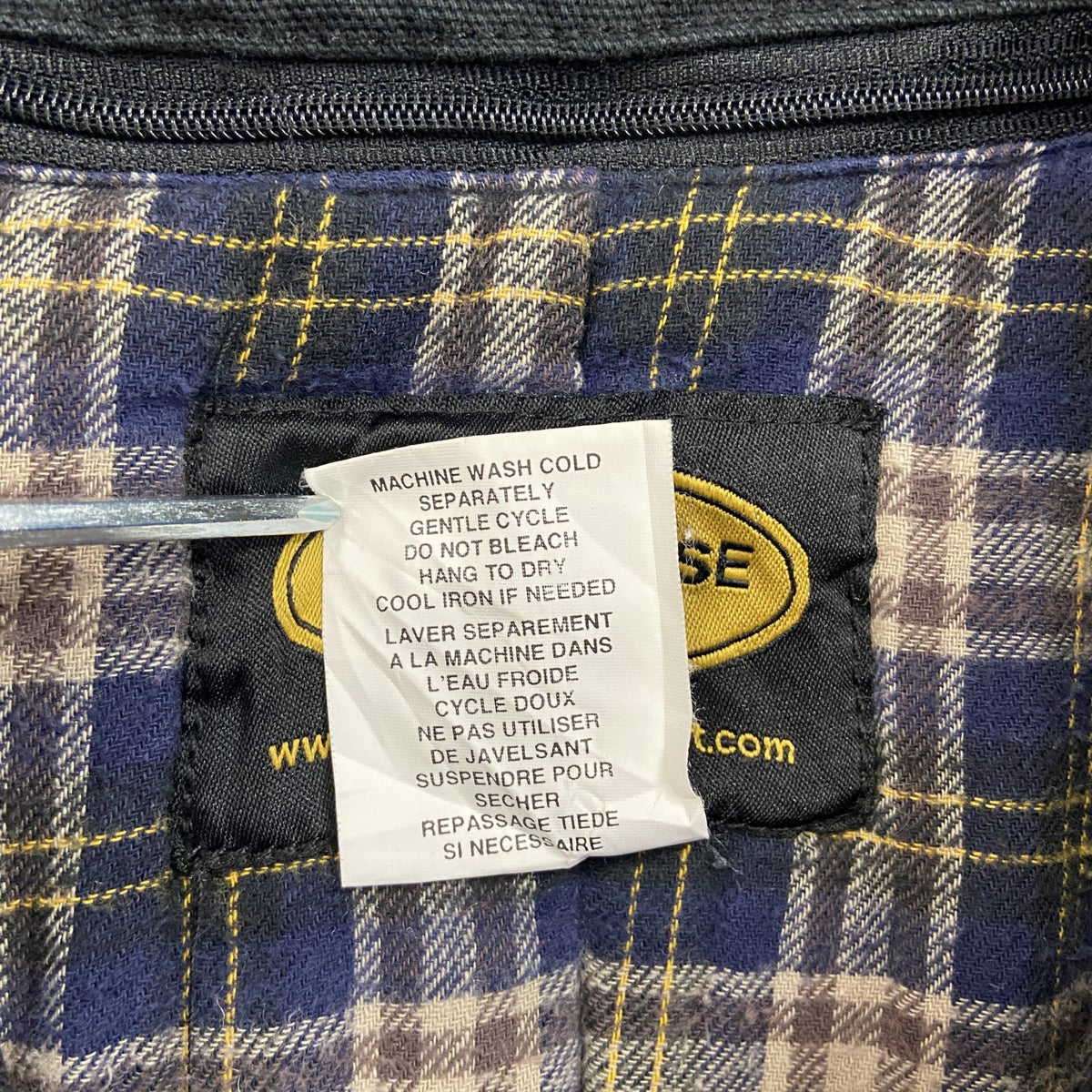 WEARHOUSEDEPOT　フルジップダックジャケット　コーデュロイカラー　チェックライナー　比翼仕立て　刺繍ロゴ　黒　ブラック　古着