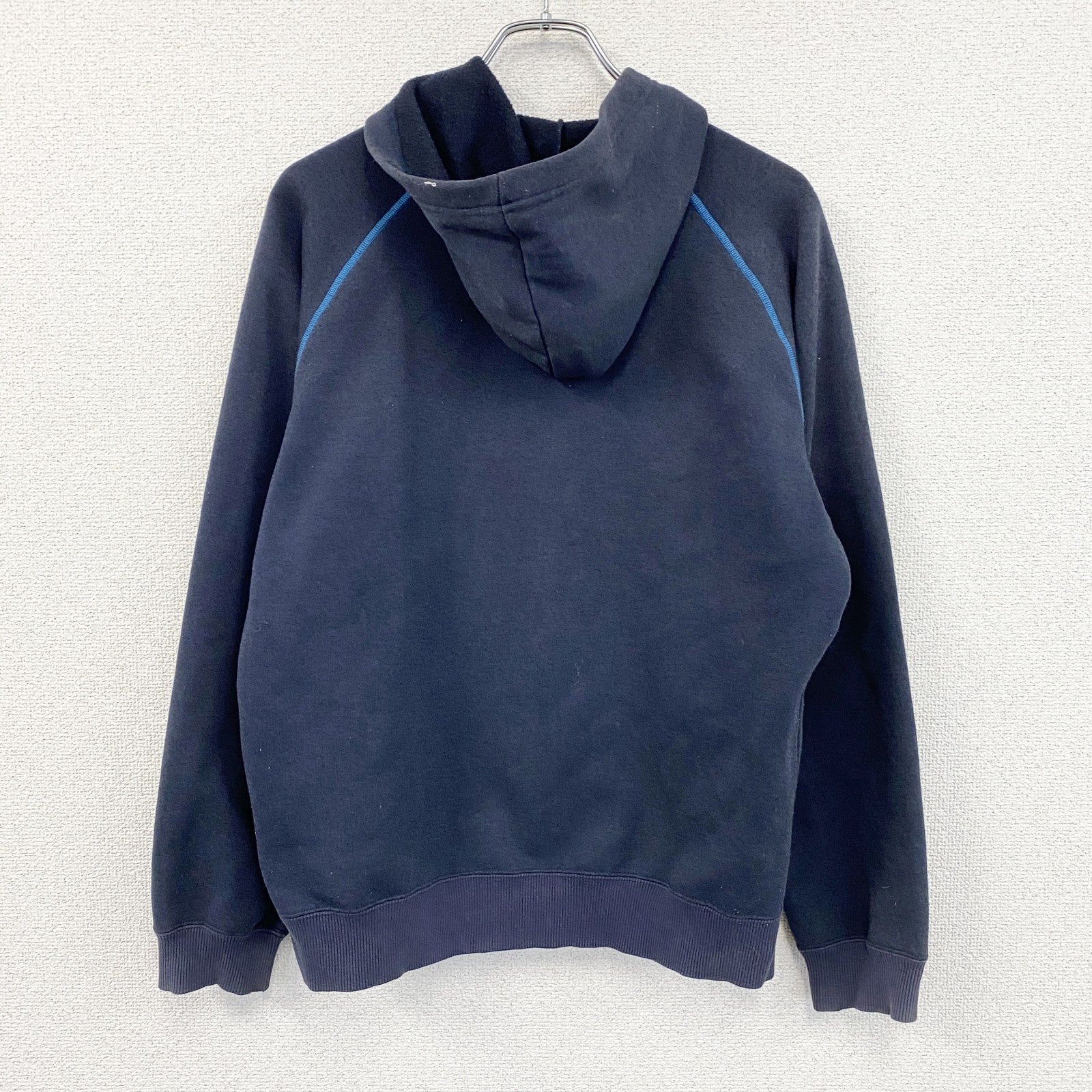 adidas　アディダス　フルジップスウェットパーカー/フーディー　ラグランスリーブ　紺　ネイビー　Lサイズ　古着