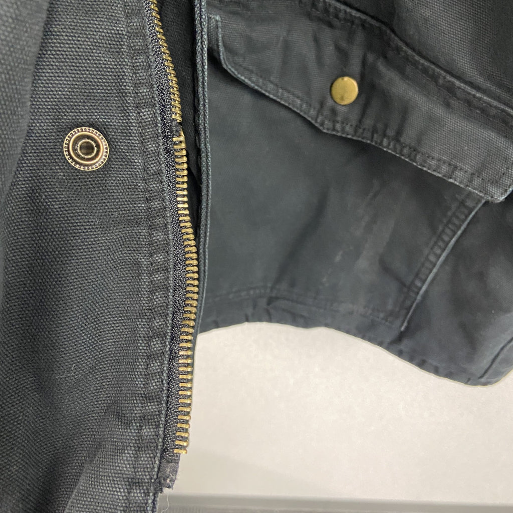 WEARHOUSEDEPOT　フルジップダックジャケット　コーデュロイカラー　チェックライナー　比翼仕立て　刺繍ロゴ　黒　ブラック　古着