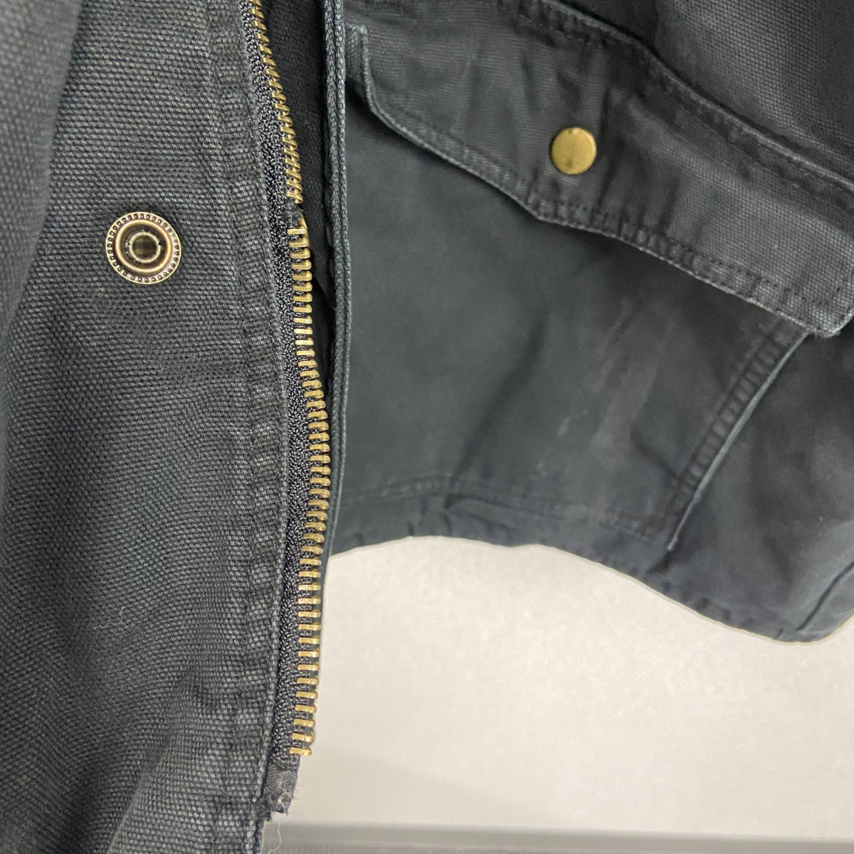 WEARHOUSEDEPOT　フルジップダックジャケット　コーデュロイカラー　チェックライナー　比翼仕立て　刺繍ロゴ　黒　ブラック　古着
