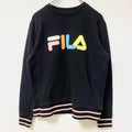 FILA　フィラ　スウェット/トレーナー　リブライン　デカロゴ　ワッペン　クルーネック　黒　ブラック　Sサイズ　古着