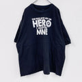 Hanes　ヘインズ　半袖プリントTシャツ　4連プリント　英字プリント　SUPER HERO　黒　ブラック　古着