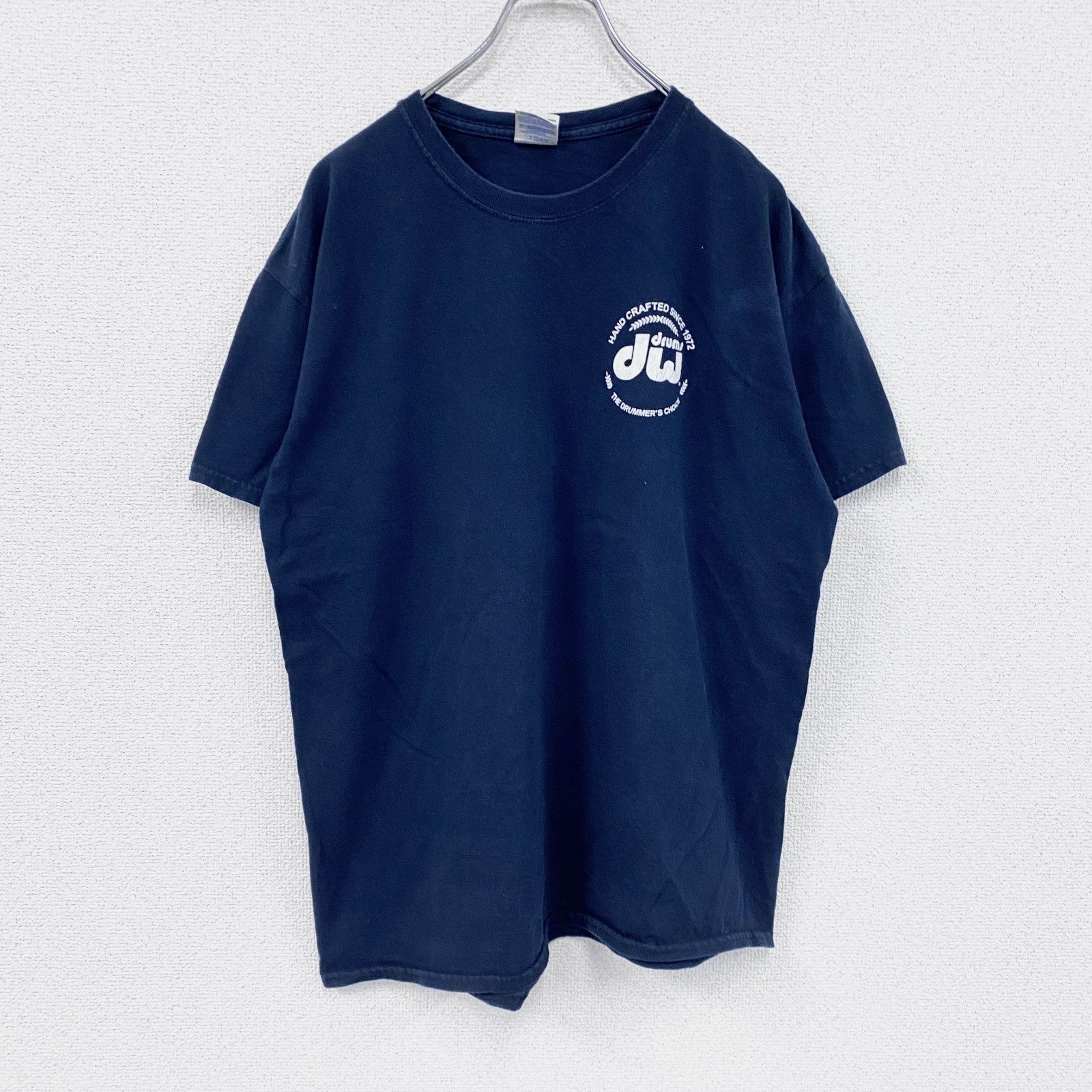 GILDAN　ギルダン　drums dw　半袖プリントTシャツ　紺　ネイビー　Lサイズ　古着