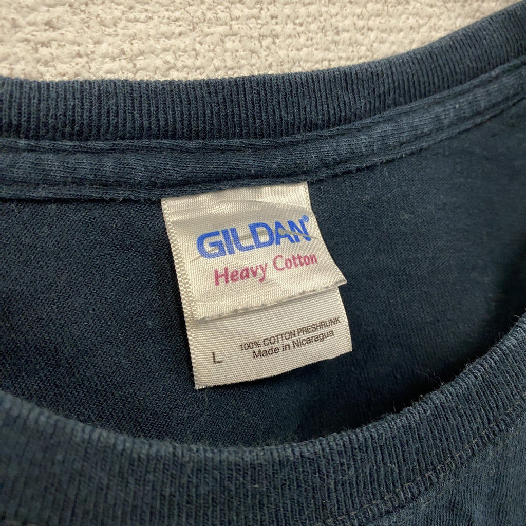 GILDAN　ギルダン　drums dw　半袖プリントTシャツ　紺　ネイビー　Lサイズ　古着