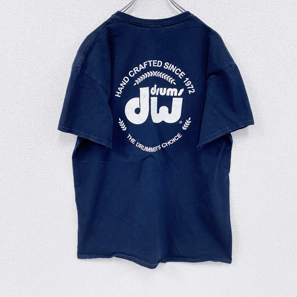 GILDAN　ギルダン　drums dw　半袖プリントTシャツ　紺　ネイビー　Lサイズ　古着