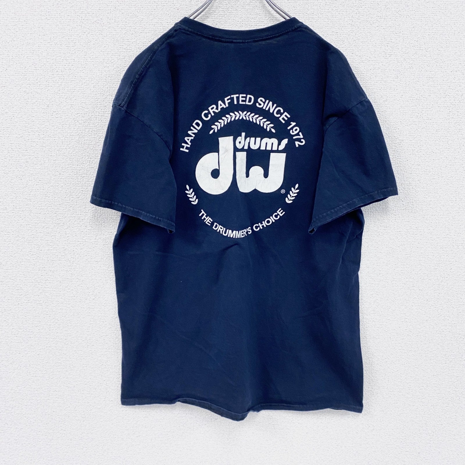 GILDAN　ギルダン　drums dw　半袖プリントTシャツ　紺　ネイビー　Lサイズ　古着